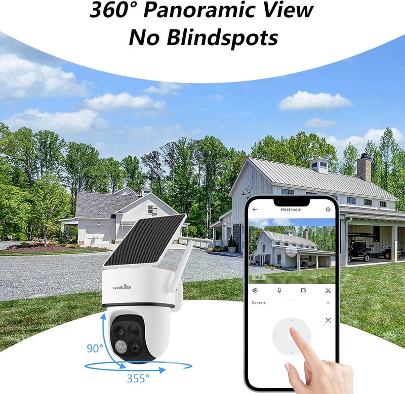 wansview Security Cameras Wireless Outdoor-2K Dual Lens Home Security Cameras, 360° View, Solar Panel Battery Powered, Color Night Vision, PIR Sensor, IP65 Waterproof, Work with Alexa, B7 2P White - Image 4